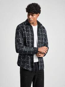RueChic Men Contrast Plaid Printed Soft Fabric Regular Jacket - Black and White - View 3
