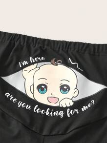 SHEIN Regulowane w pasie legginsy ciążowe, krótkie rajstopy z nadrukiem graficznym
