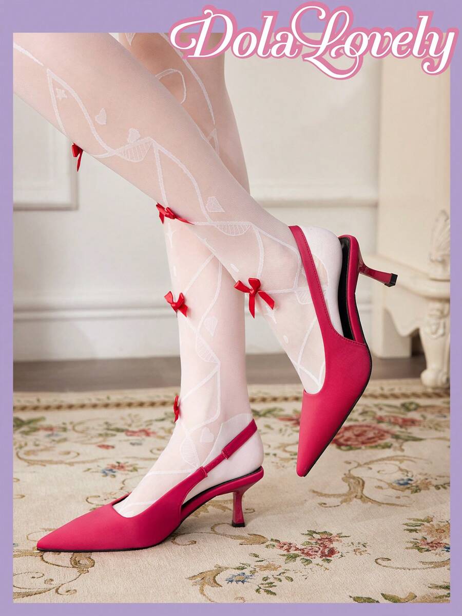 CUCCOO BIZCHIC Giày cao gót mũi nhọn đính đá mỏng cho nữ vào dịp Giáng sinh và năm mới, mùa thu và đông - Đỏ - Xem 1