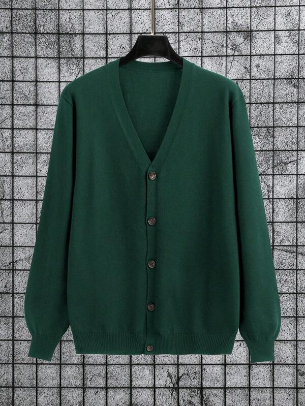 Manfinity Homme Men's Solid Color Long Sleeve Single-Breasted Casual Cardigan, Autumn/Winter