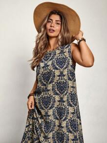 SHEIN VCAY Robe débardeur décontractée à imprimé floral de style boho pour grande taille, pour l'été