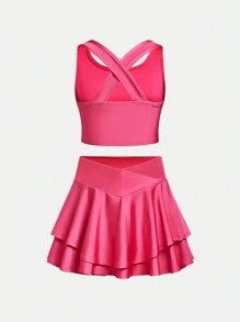 SHEIN Girlism Tween Girls Fitted Casual Criss-Cross Backless Camisole And Shorts 2 Pieces Set