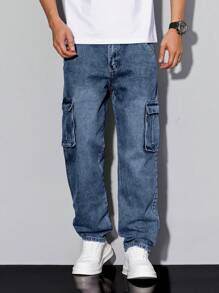 Manfinity Hypemode Men's Casual Cargo Jeans, Minimalist & Fashionable For Everyday Wear