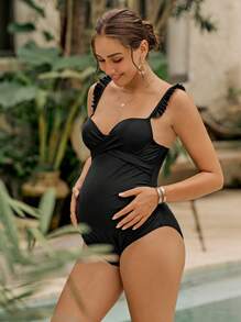 SHEIN Maternity One-Piece Retro Polka Dot Underwire Cup Bra, Elegant For Summer Beach Vacation