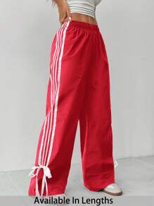 SHEIN PETITE CURVE 大码女式侧条纹设计宽松阔腿休闲裤