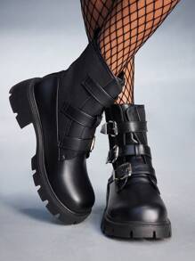CUCCOO GRLICON Giày bốt cổ cao gót Chunky dành cho nữ, phong cách Punk Y2K, lấy cảm hứng từ xe máy, phù hợp cho trang phục Halloween, Giáng sinh, tiệc tùng - màu đen - Xem 7