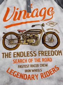 Manfinity LEGND Men's Casual Contrast Color Patchwork Motorcycle Slogan Print Short Sleeve T-Shirt - Light Grey - View 4