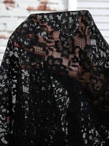 SHEIN Clasi Plus Size Women Lace Round Neck Batwing Sleeve Elegant Top For Summer - Black - View 7