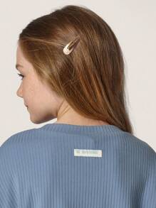 SUMWON Mädchen Teens Bequemes Crop Fit blaues Rippstoff Langarm Oversized Shirt