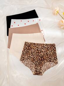 5pcs/Pack Valentine's Day Leopard Print Comfortable Boxer Briefs - Multicolor - View 1