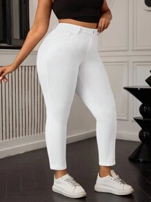 SHEIN EZwear Plus Size Plain Simple Fashion Casual Daily Denim Jeans - White - View 5