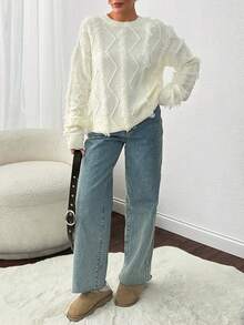 EURMUSE Suéter informal de mujer oversize con detalles de flecos para invierno - Blanco - Ver 5