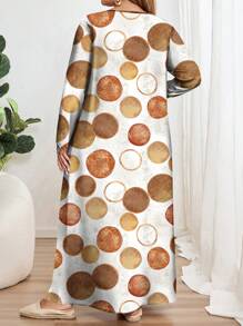 EMERY ROSE Plus Size Minimalist All-Over Print Long Sleeve Round Neck Casual Dress, Suitable For Autumn/Winter - Multicolor - View 2