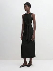 BizChic Vestido de verano 2025 nuevo con diseño de corbata a la cintura, cuello redondo sin mangas, color negro. Vestido informal y elegante para uso diario, adecuado para invitados de boda, festivales de música country, brunch, atuendo de aeropuerto, estilo retro de los 90 de Estocolmo, 4 de julio
