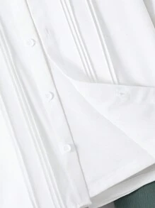 Set de 2 piezas de camisa de manga larga y pantalones cortos lisos informal para niños y preadolescentes varones, atuendo de caballero