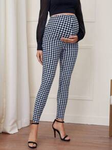 SHEIN 孕妇千鸟格紧身休闲裤，适合日常穿着