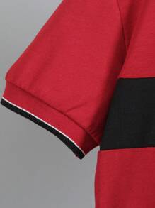 SHEIN Camicia polo casual a patchwork per ragazzo, a maniche corte - Rosso - Visualizzare 4