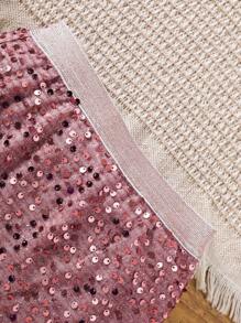 2pcs/Set Young Girl Knit Faux Sequins Printed T-Shirt And Mini Skirt Set - Dusty Pink - View 6