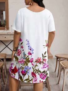 SHEIN LUNE Vestido de verano de talla grande, minimalista y con estampado completo