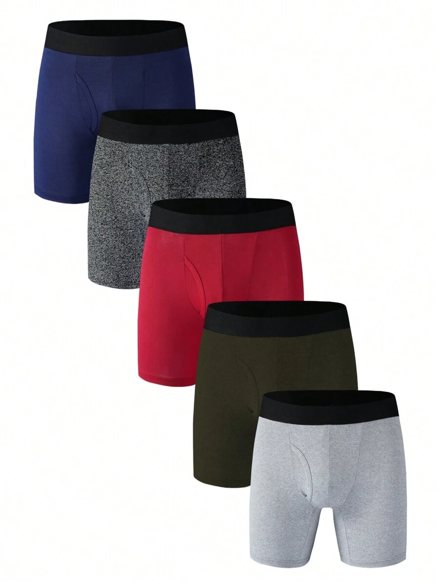 SHEIN 5pcs/Pack Men's Solid Color Breathable Boxer Briefs - Multicolor - View 1