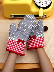 1pc Kitchen Cute Prints Oven Mitts,Baking Gloves,Heat Resistant Glove, Country Style Thick Checked Microwave Oven Glove, Oven Mitts And Potholders, Home Decor,Valentine's Day Decorations