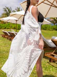 DAZY Women's Vacation Style Lightweight Sheer Long Shirt, Chic Design - White - View 2