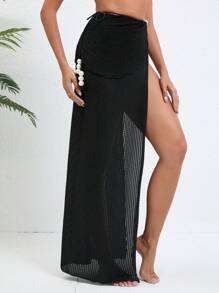 Swim Lushoire Elegante vakantie strandcover-up voor dames met textuur en effen kleur, split en parelversiering, zomer