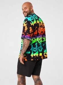 Manfinity NXTstreet Conjunto de camiseta casual holgada de punto y estampada para hombre talla grande