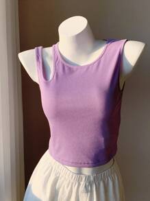 SHEIN EZwear 4 件套亮色不对称背心，纯色休闲时尚，适合日常穿着，春季