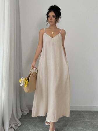 Rafferiza Adjustable Strap Loose White Long Cami Dress For Women Maxi Women Outfit