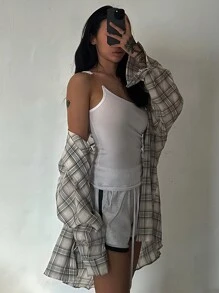 Strévra Top camiseta sin tirantes ajustado con diseño de capas estilo Y2K para mujeres
