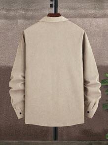 Manfinity Homme Men's Casual Solid Color Utility Long Sleeve Shirt, Autumn, Winter - Khaki - View 2