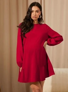 MaterniChic Vestido caqui de manga larga suelto y casual para maternidad, vestido corto para otoño/invierno, apto para oficina/trabajo/celebraciones para mujeres curvilíneas