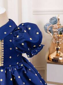 SHEIN Summer Cute Polka Dot Fancy Blue Short Sleeve Babygirl Dress - Blue - View 8