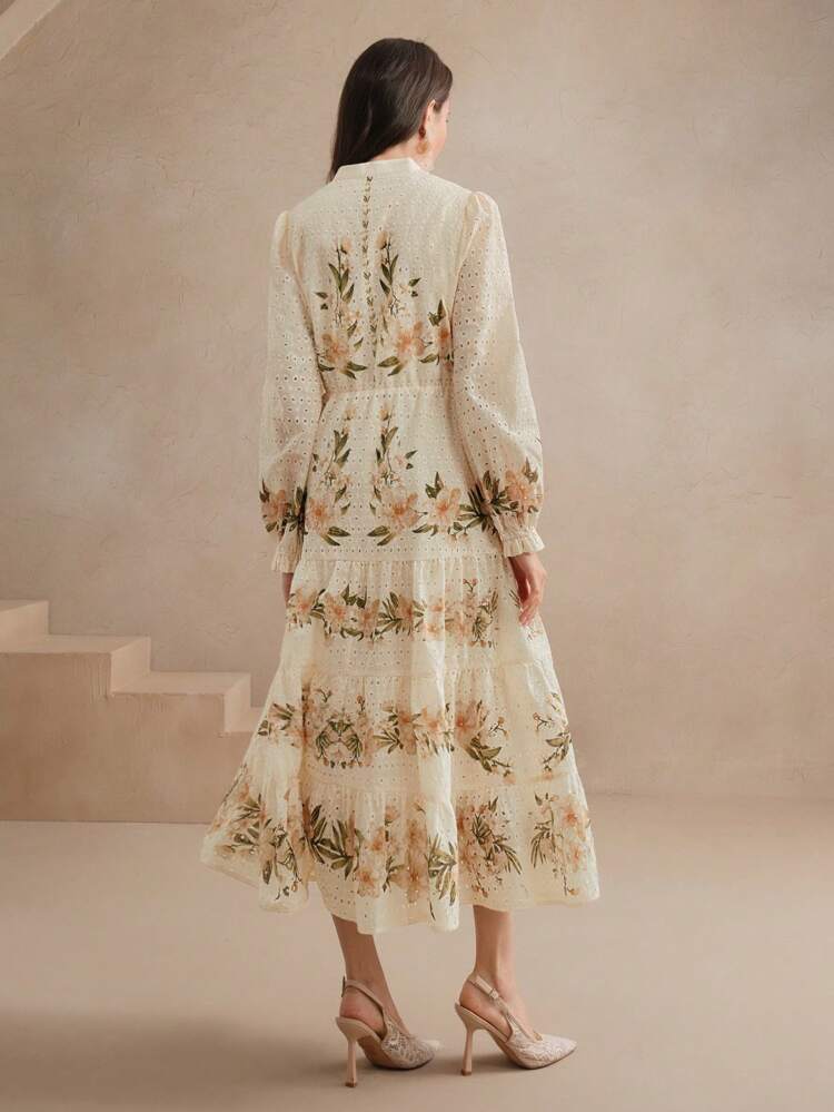 Robe mi-longue pour femmes, style bohème élégant, avec col montant, imprimé, pour les vacances à la plage au printemps et en été