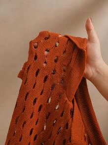 Anewsta 女士优雅度假镂空 V 领无袖针织毛衣 - 橘色 - 查看 8
