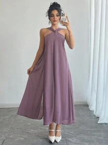 DAZY Vestido de gasa con decoración de nudo retorcido y chal, vestido de cóctel, vestido de fiesta y vestido informal para mujer