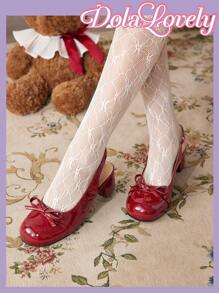 Dola Lovely 女士时尚可爱蝴蝶结装饰高跟鞋新年假期 - 酒紅色 - 查看 10