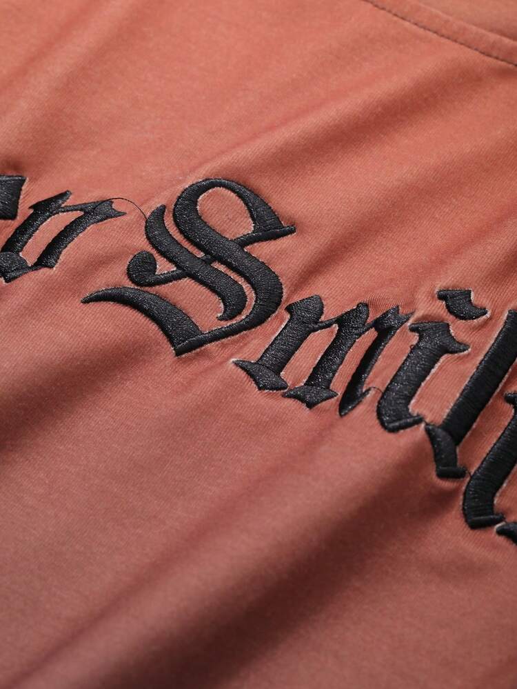 Brown Ombre Letter Printed Men's T-Shirt, Summer,Graphic Tees