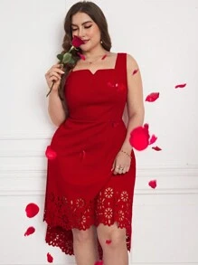 Ellevyn Vestido rojo de unicolor sin mangas casual para mujeres talla grande, atuendo para el Día de San Valentín, vestido de invitada de boda, vestidos de verano, vestidos formales para mujer
