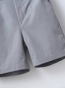 Young Boy Casual & Comfortable Woven Elastic Waist Shorts With Slant Pockets, Simple & Convenient For Daily Wear, School, Travel, Spring/Summer,Holiday,Summer,Travel - Grey - View 6