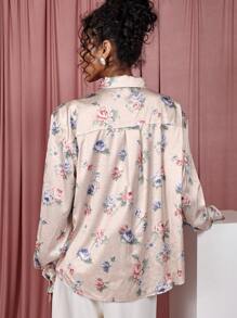 COSMINA Women's Floral Print Long Sleeve Single-Breasted Casual Shirt