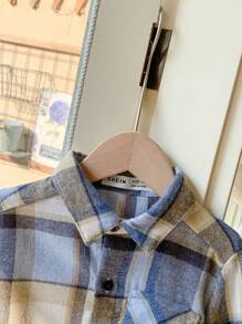 Blossori 年轻男孩法式优雅蓝色格子宽松纽扣前衬衫 - 彩色 - 查看 3