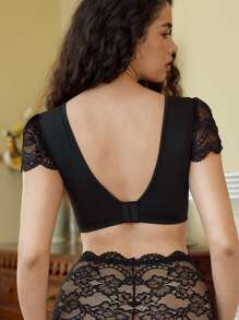 1pc Women Lace Bra, Minimalist Fashion Casual Daily Wear Lingerie - Black - View 2