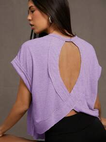 SHEIN Essnce Cut Out Back Batwing Sleeve Tee