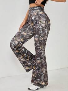 SHEIN PETITE 女式修身印花喇叭裤