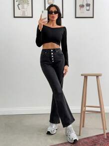 EURMUSE COMFORT STRETCH HIGH WAIST BOOTCUT JEAN - Black - View 5