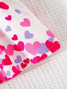 SHEIN 女婴可爱优雅情人节粉色和红色心形图案无袖收腰 A 字形派对连衣裙，适合春夏季