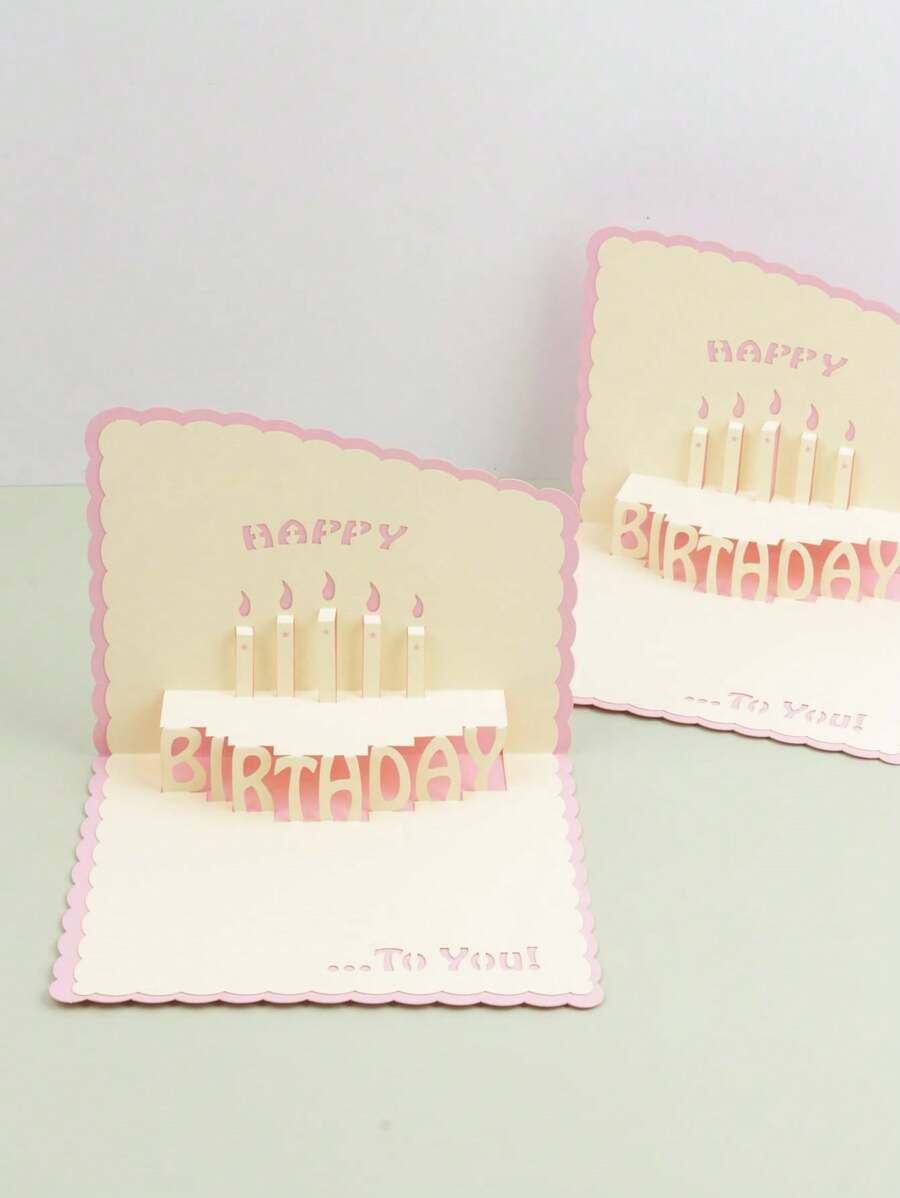 SHEIN Creative Multi-Purpose Birthday Greeting Card 3D Three-Dimensional Happy Birthday Greeting Card Ins Bronzing Foldable Cute Birthday Gift Blessing Creative Cake Card A Pack - Baby Pink - View 1