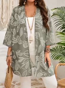 EMERY ROSE Chaqueta verde estilo boho con mangas 3/4 con estampado para mujer de talla grande para primavera y verano, cárdigan para mujer, vacaciones, Día de San Patricio, decoración navideña verde, Día de San Patricio